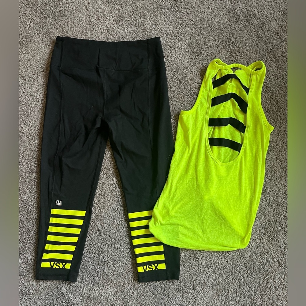 💚🍒Victoria’s Secret PINK Neon SET Beach Tank Leggings + VSX